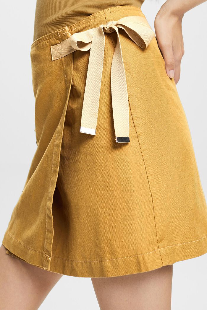 ESPRIT - Wrap-over mini skirt, cotton-linen blend at our online shop