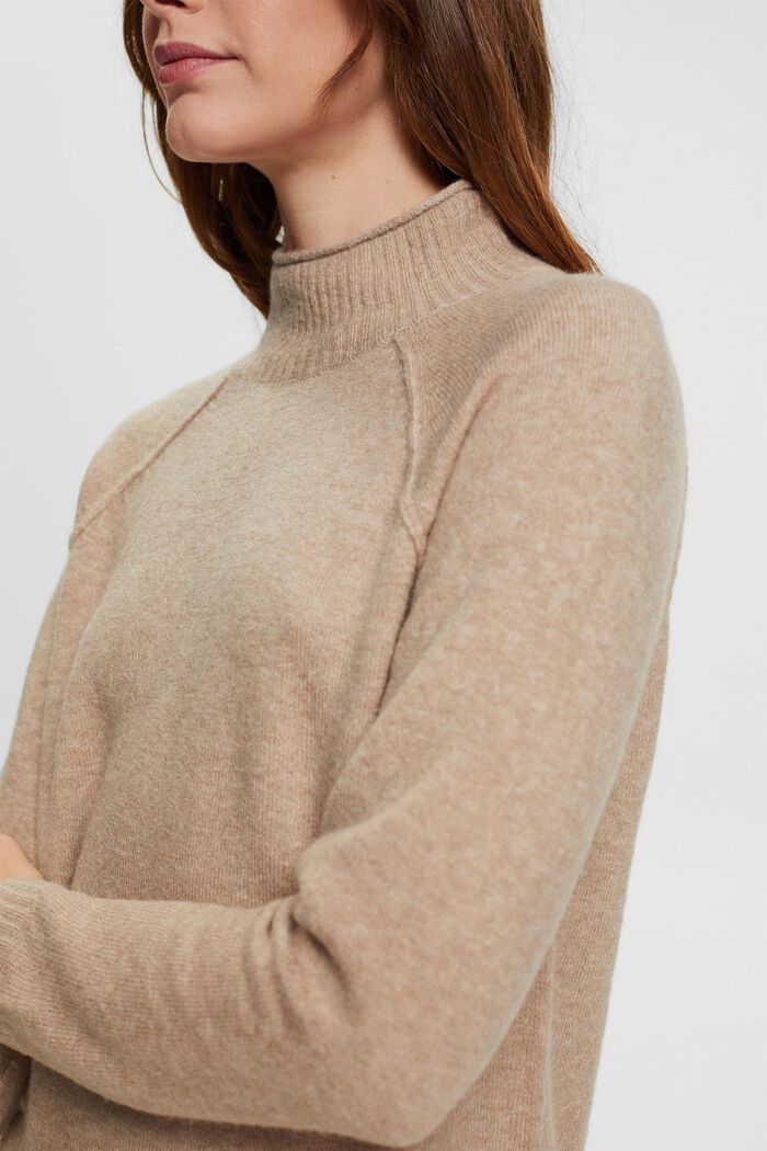 Knitted wool blend jumper with mock neck, LIGHT TAUPE, detail image number 2