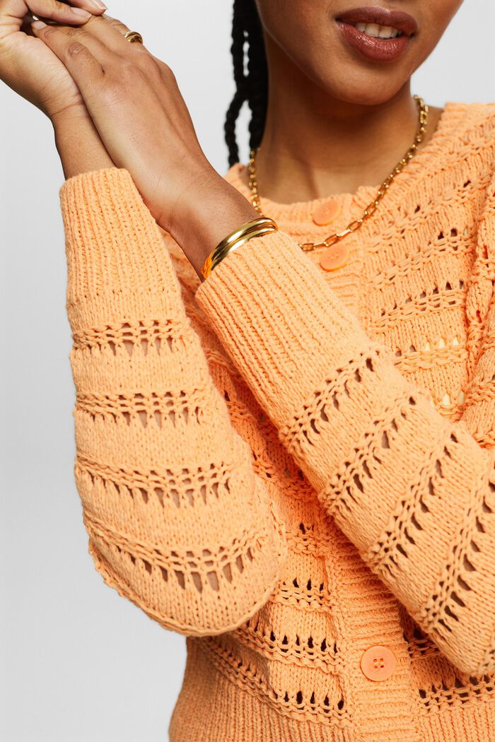 Open-Knit Sweater Cardigan, PASTEL ORANGE, detail image number 3