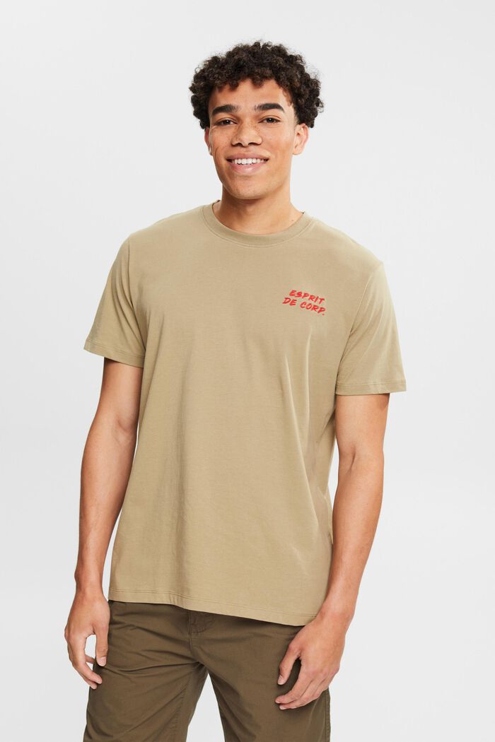 Jersey T-shirt with an embroidered logo, PALE KHAKI, overview