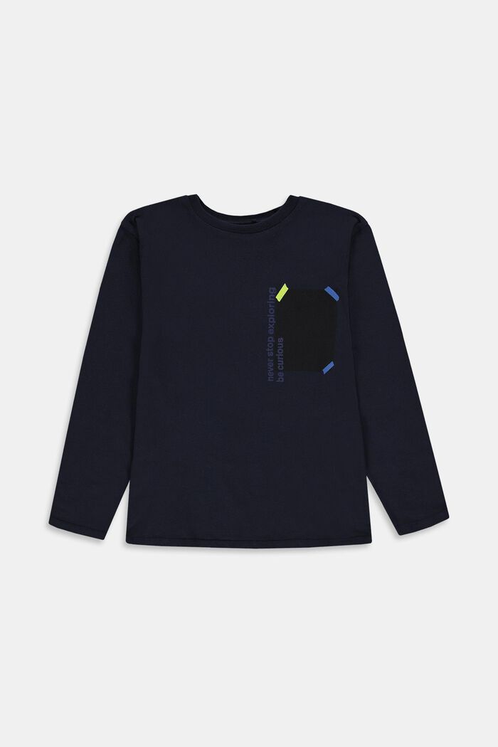 Long-sleeved top with positive message, NAVY, detail image number 0
