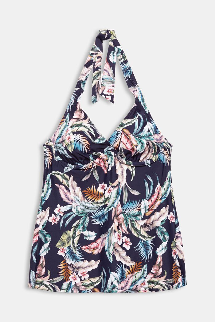 Made of recycled material: tankini top with a tropical print