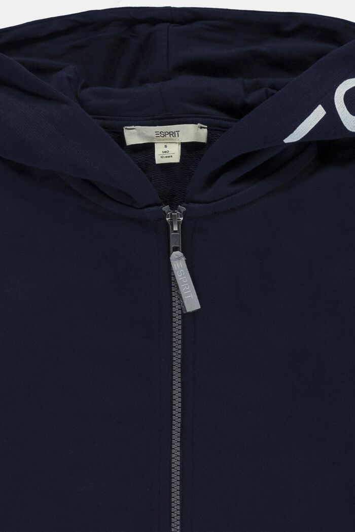 Zip-up hoodie with a logo print, 100% cotton, NAVY, detail image number 2