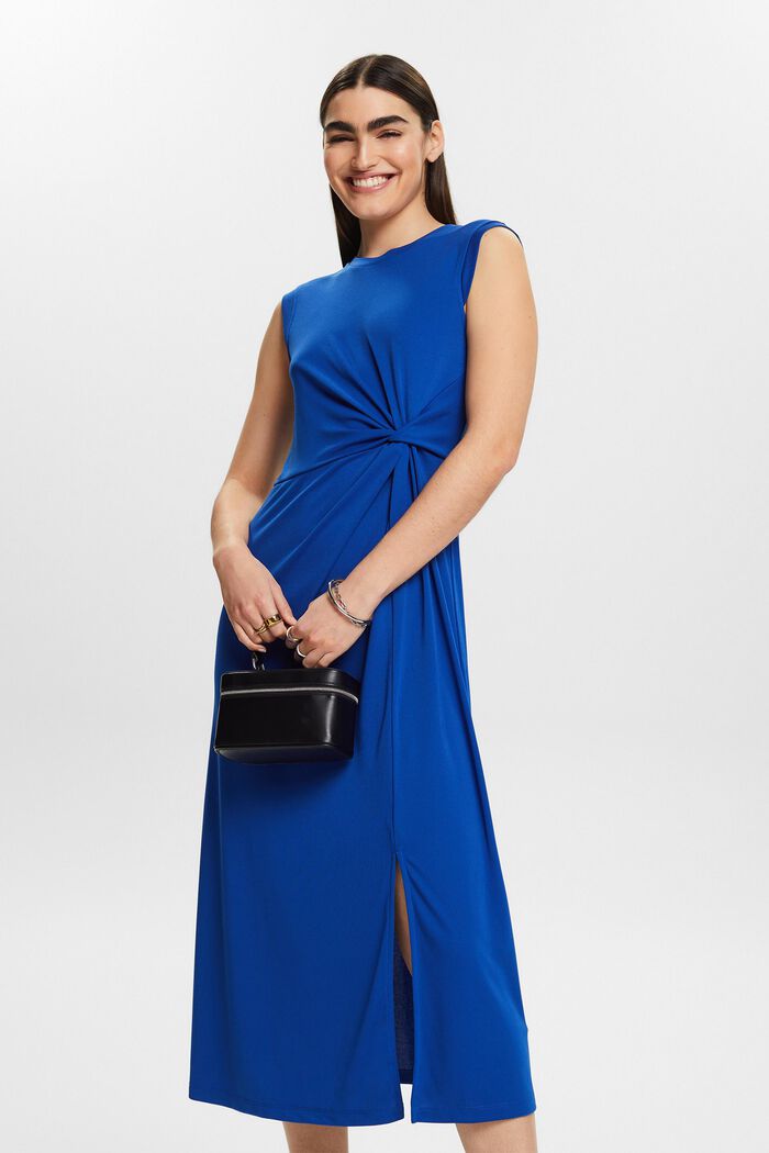 Knotted Crepe Midi Dress, BRIGHT BLUE, detail image number 0
