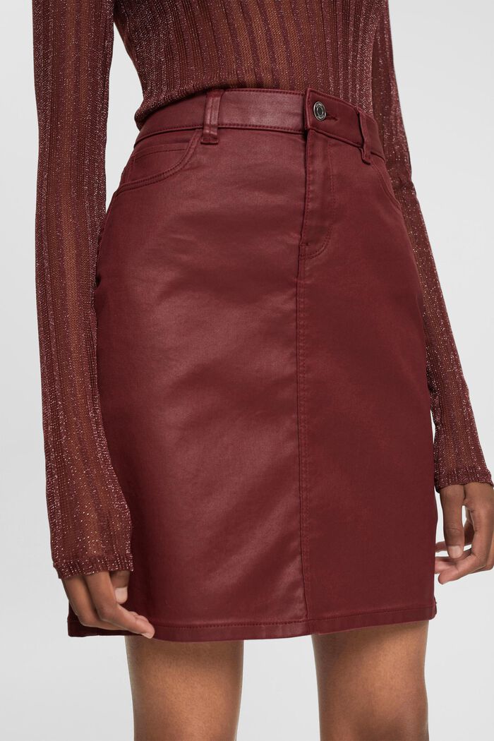 Leather effect knee-length skirt, BORDEAUX RED, detail image number 2