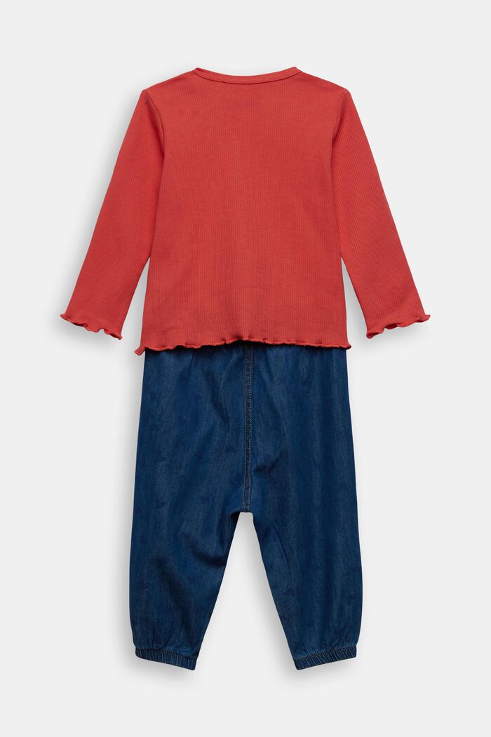 Set: top and trousers, organic cotton, CORAL RED, detail image number 1