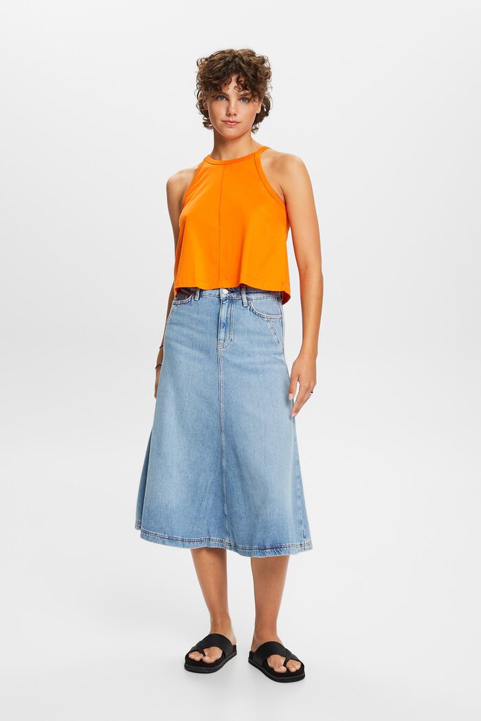ESPRIT - Jeans midi skirt, cotton blend at our online shop