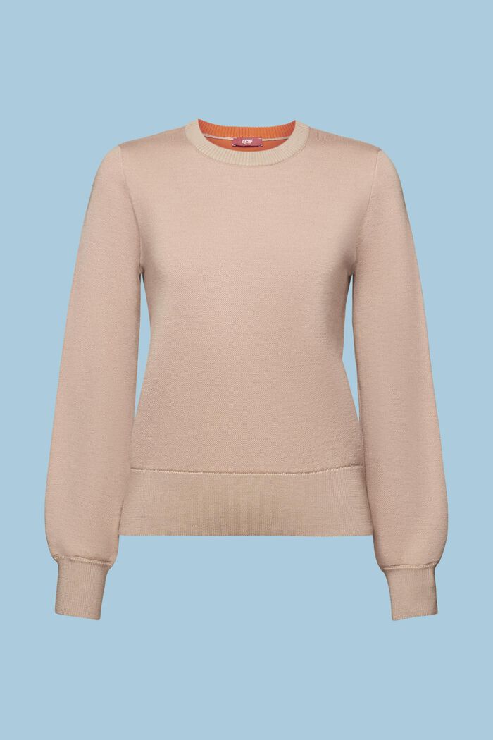 Wool-Blend Crewneck Sweater, BEIGE, detail image number 6
