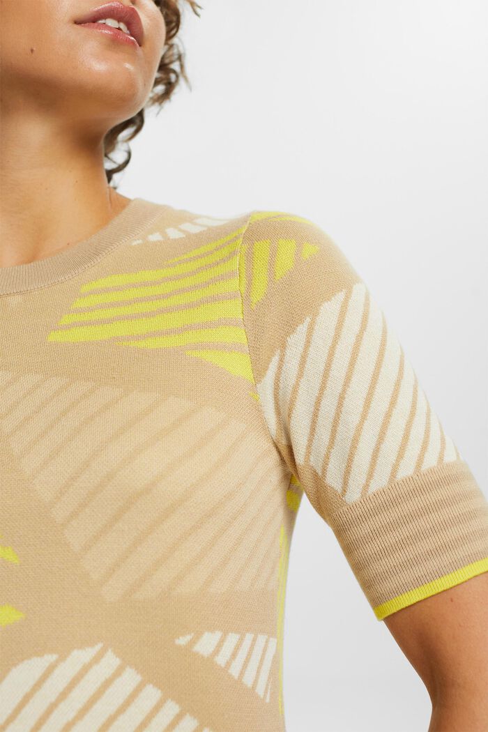 Short-sleeved jacquard jumper, organic cotton, SAND, detail image number 2
