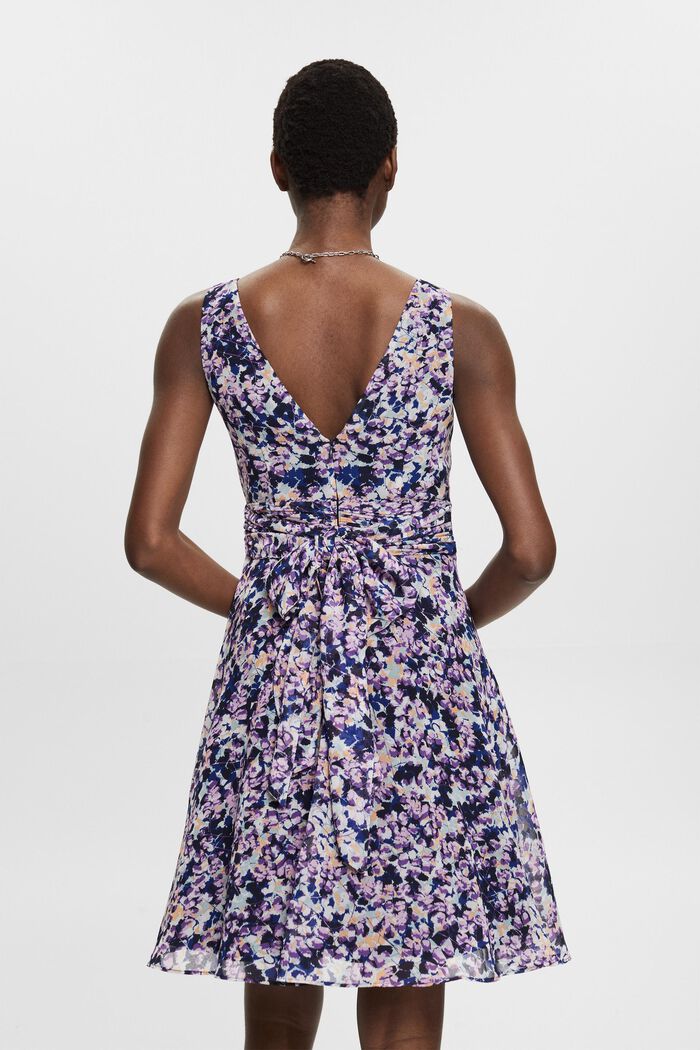 Recycled: Chiffon dress with a gathered waist, NAVY BLUE, detail image number 3