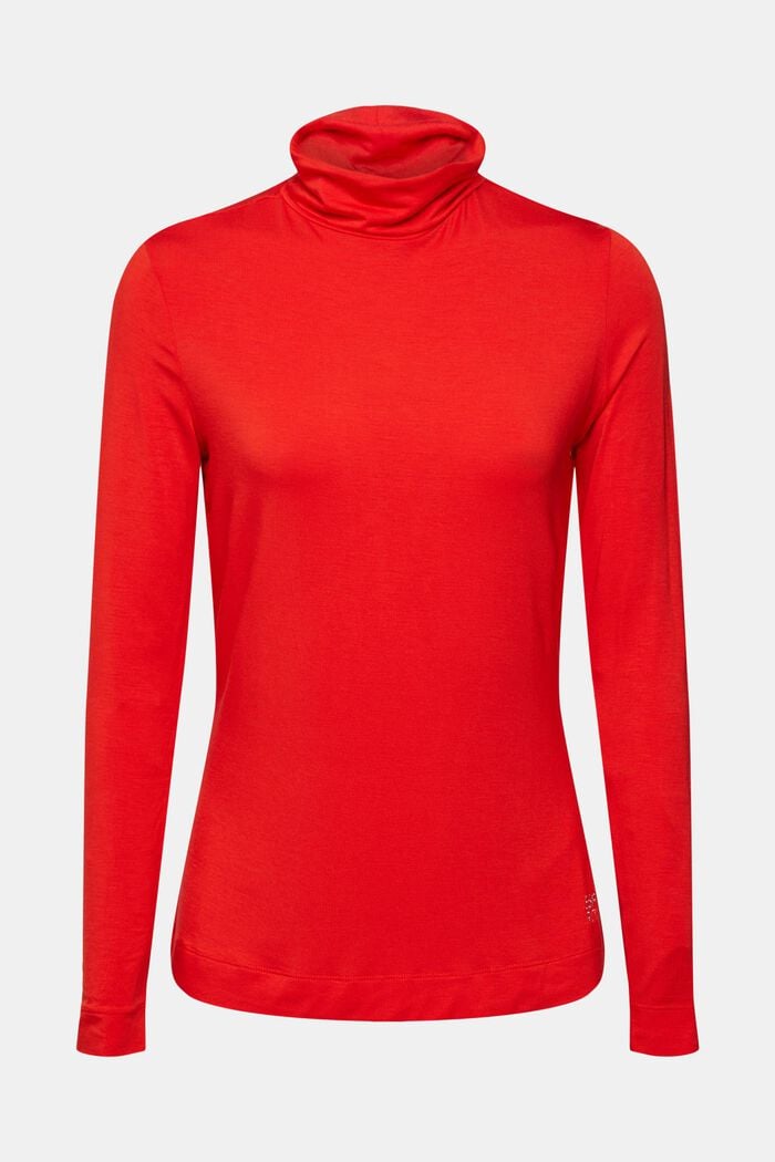 Long sleeve roll neck top, TENCEL™, RED, overview