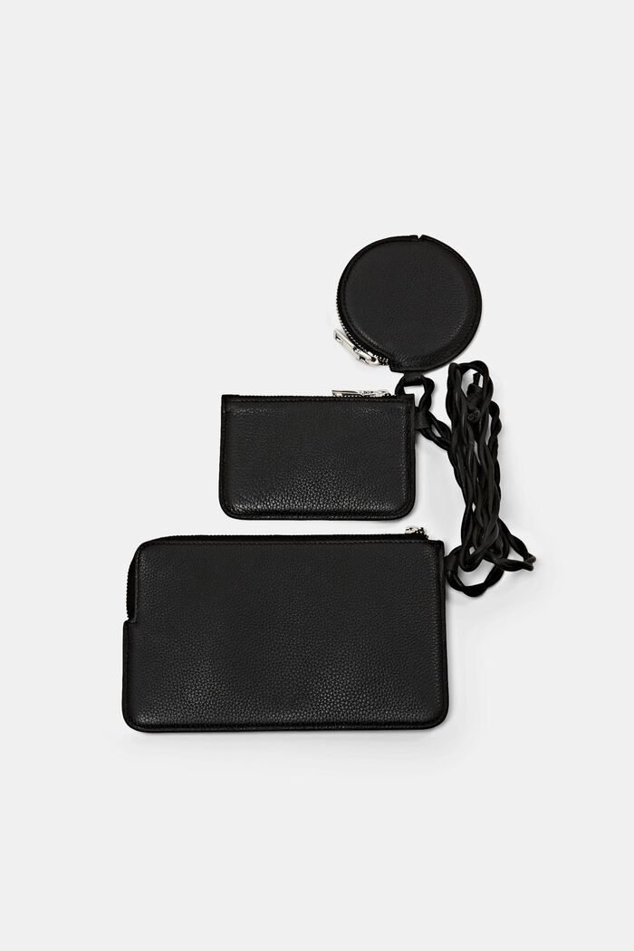Leather multi-pouch purse, BLACK, detail image number 2