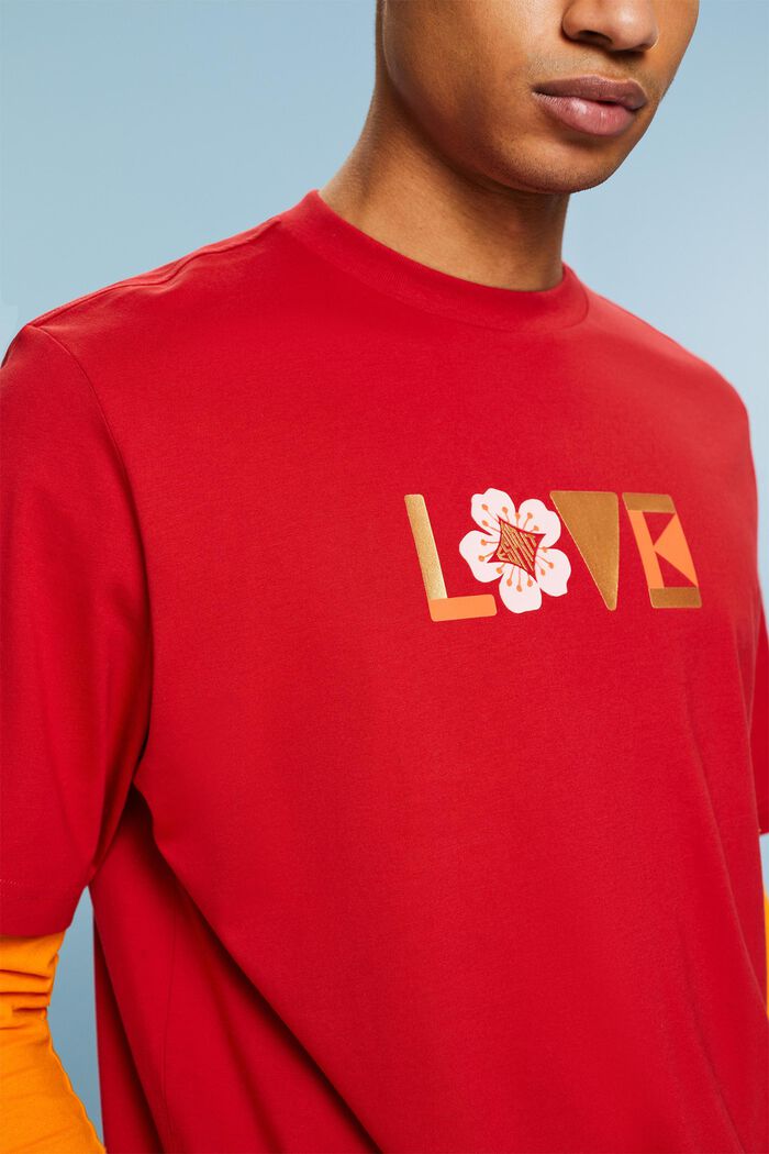 Unisex Printed Pima Cotton T-Shirt, DARK RED, detail image number 3