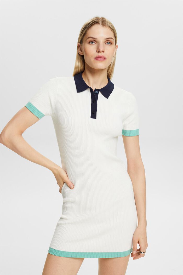 Ribbed Polo Mini Dress, OFF WHITE, detail image number 0