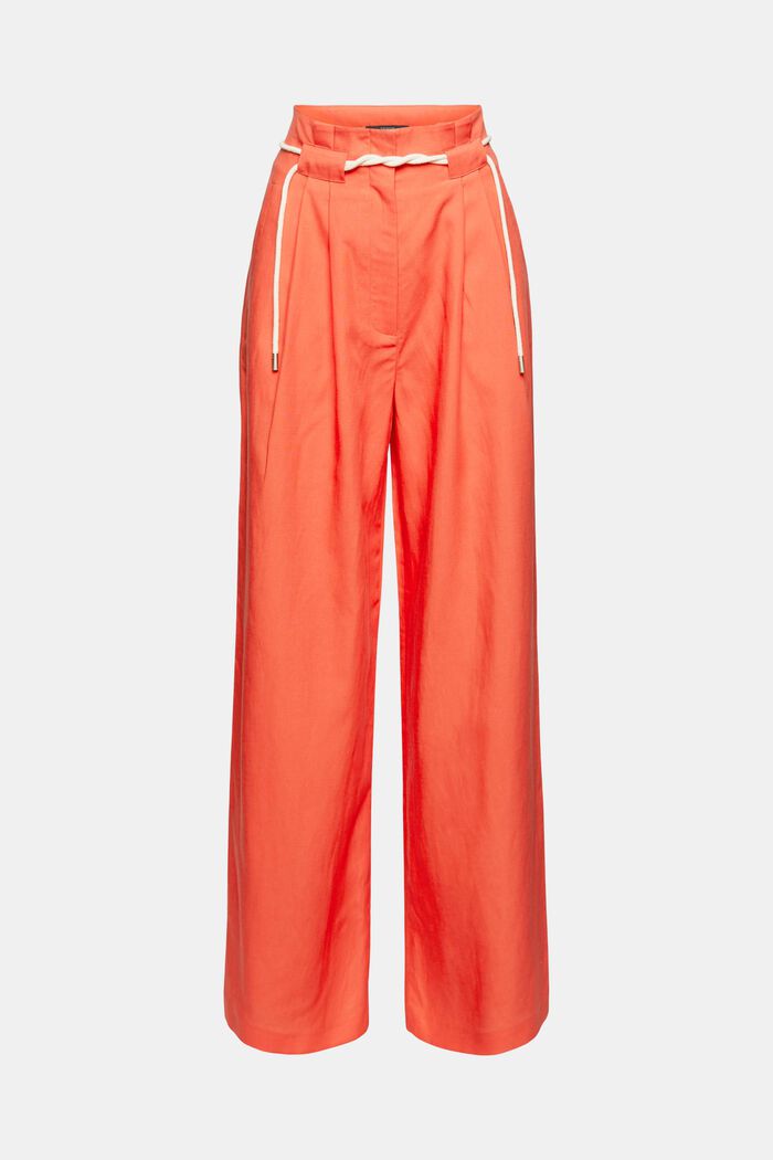 With linen: wide-leg trousers with a cord, CORAL ORANGE, detail image number 7