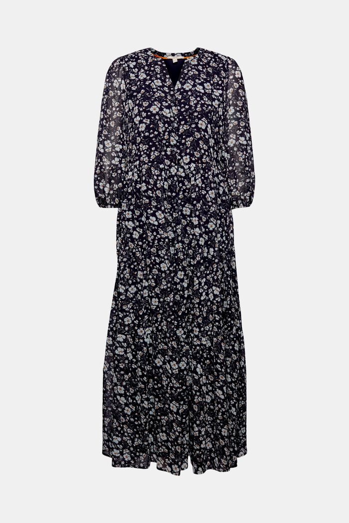 Recycled: crushed chiffon maxi dress, NAVY, detail image number 0