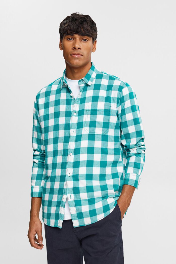 Vichy-checked flannel shirt of sustainable cotton, EMERALD GREEN, detail image number 0
