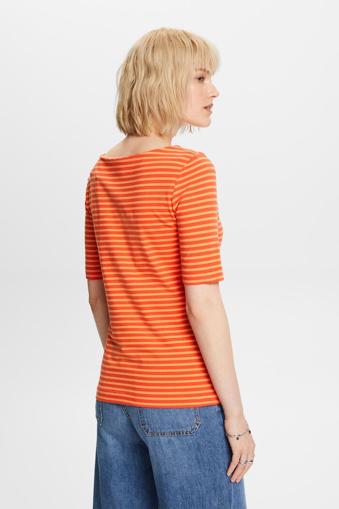 Striped cotton t-shirt with boat neckline, ORANGE RED, detail image number 3