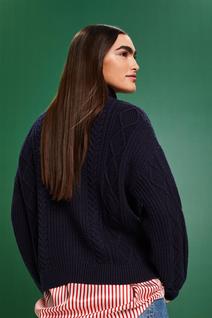 Cable Knit Turtleneck Sweater, NAVY, detail image number 3