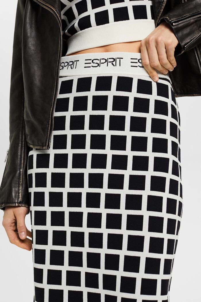 Logo Jacquard Knit Midi Skirt, BLACK, detail image number 2