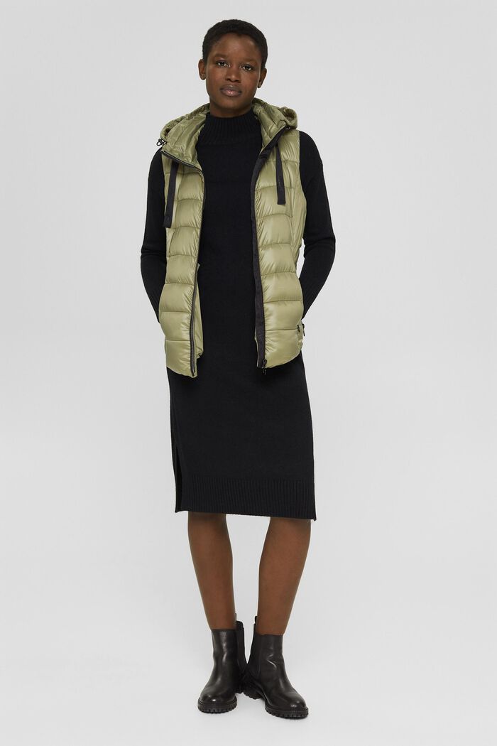 Made of recycled yarn: Body warmer with a detachable hood, LIGHT KHAKI, detail image number 1