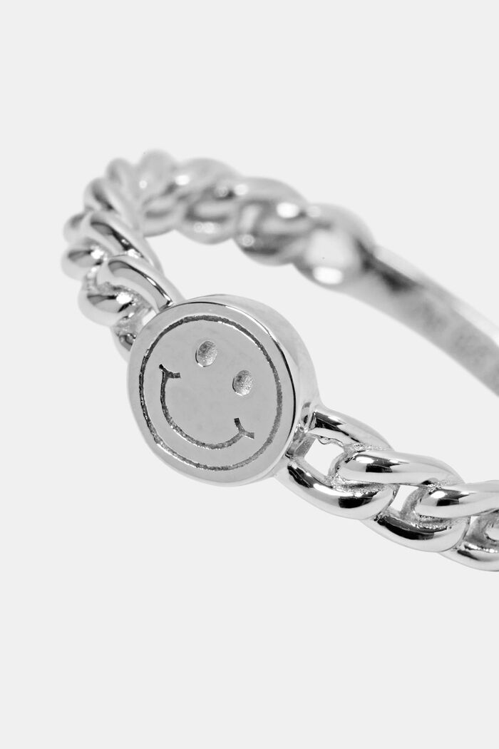Smiley Sterling Silver Chain Ring, SILVER, detail image number 1