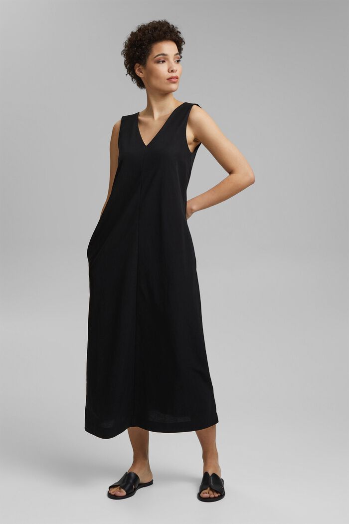 V-neck midi dress, LENZING™ ECOVERO™, BLACK, detail image number 0