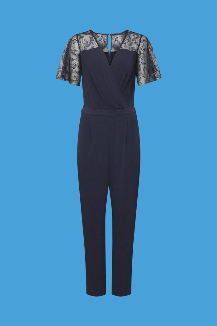 V-neck jumpsuit with lace finish, NAVY, detail image number 5