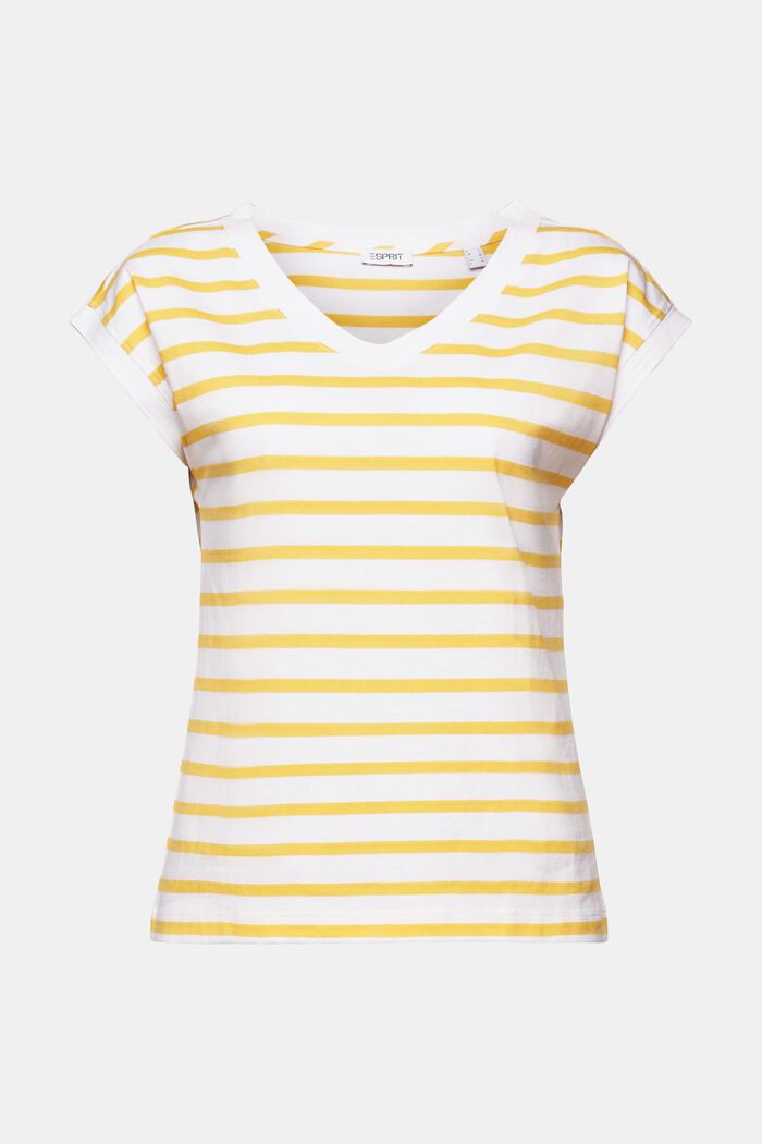 Striped V-Neck T-Shirt, SUNFLOWER YELLOW, detail image number 5