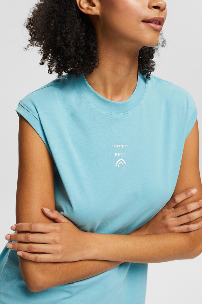Sleeveless top with printed lettering, AQUA GREEN, detail image number 0