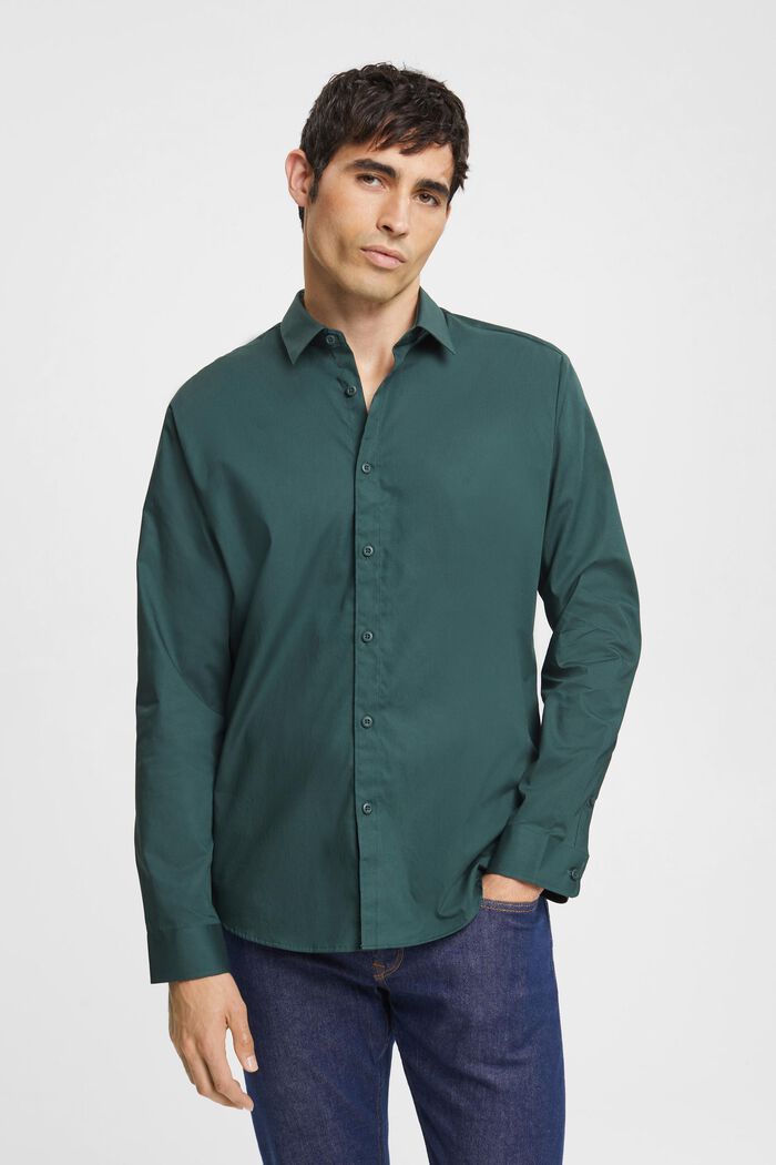 Sustainable cotton shirt, DARK TEAL GREEN, detail image number 0