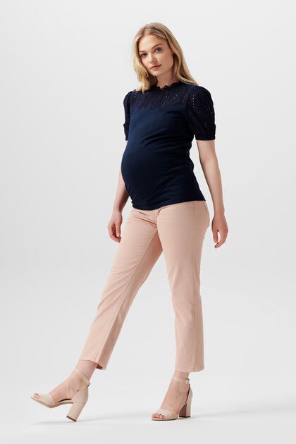 Straight leg trousers with over-the-bump waistband