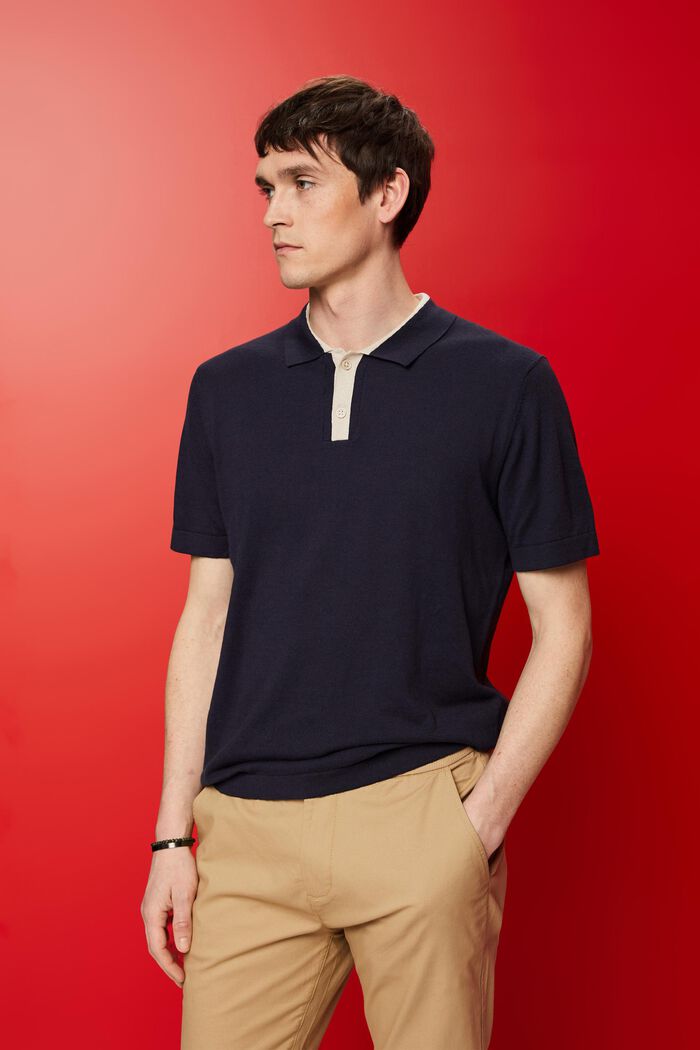Blended TENCEL and sustainable cotton polo shirt, NAVY, detail image number 0