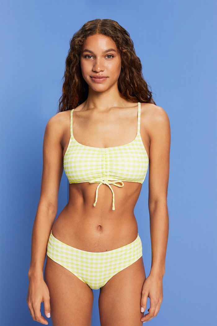 Recycled: textured bandeau bikini top, LIME YELLOW, detail image number 0