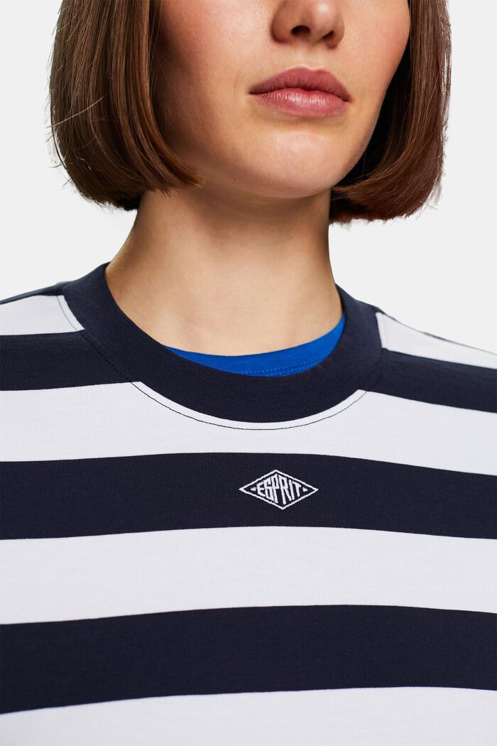 Pima Cotton Striped Embroidered Logo T-Shirt, NAVY, detail image number 3