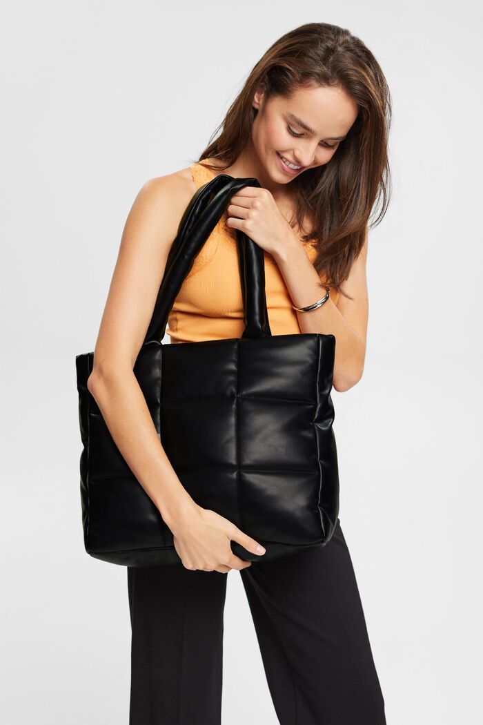 Quilted faux leather shopper