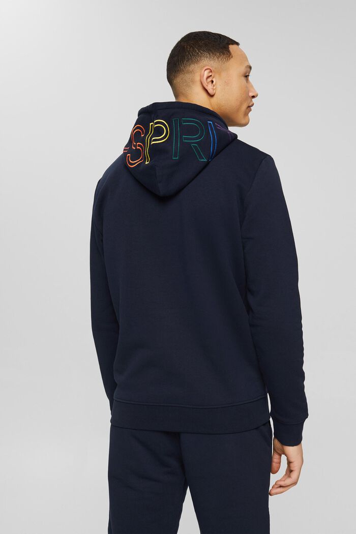 Hoodie with logo embroidery, blended cotton, NAVY BLUE, detail image number 3
