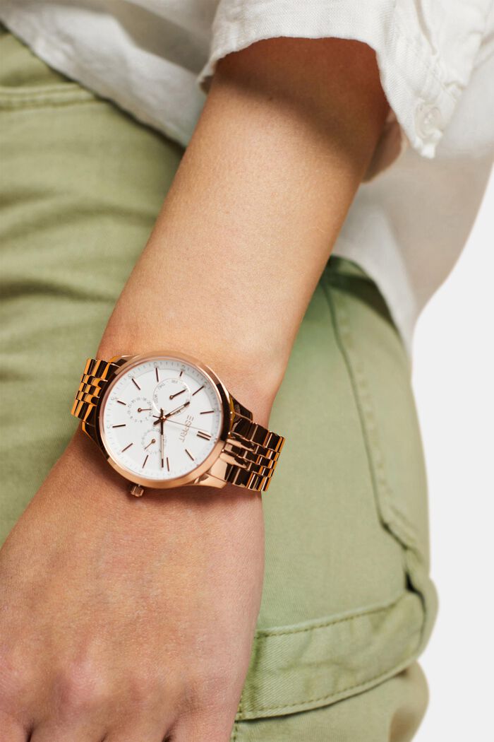 Multi-functional watch with a link bracelet, ROSEGOLD, detail image number 2