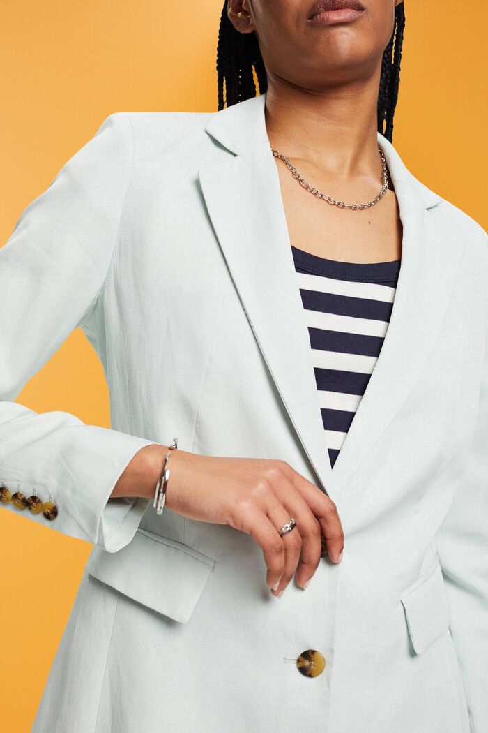 Single-breasted blazer with linen, LIGHT AQUA GREEN, detail image number 2