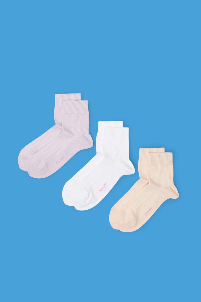 3-Pack Ribbed Organic Cotton Crew Socks, BEIGE/LILAC, detail image number 0