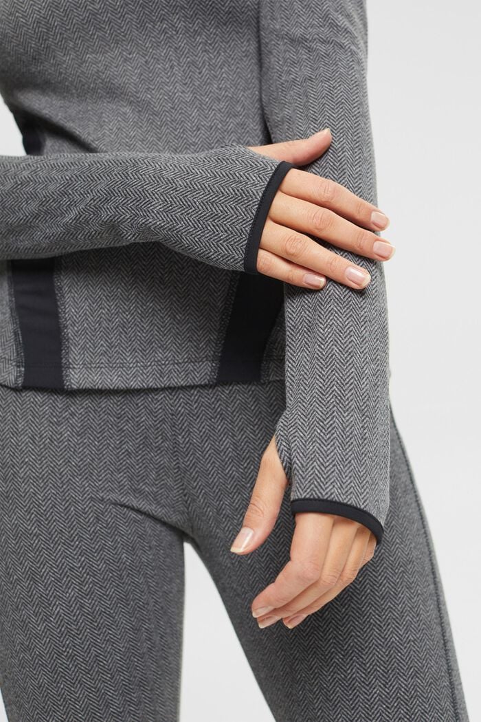 Half-zip long sleeve top with herringbone pattern, BLACK, detail image number 2