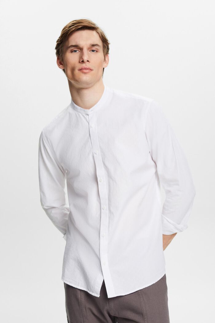 Textured slim fit shirt with band collar, WHITE, detail image number 0