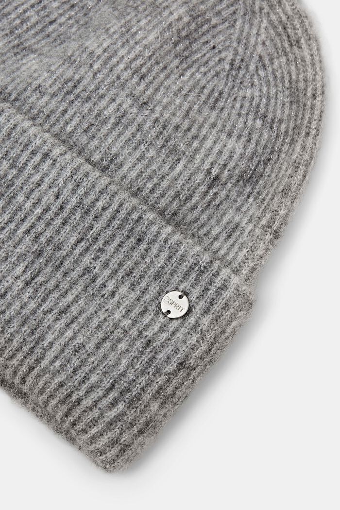 Mohair-Wool Blend Ribbed Beanie, GREY, detail image number 1