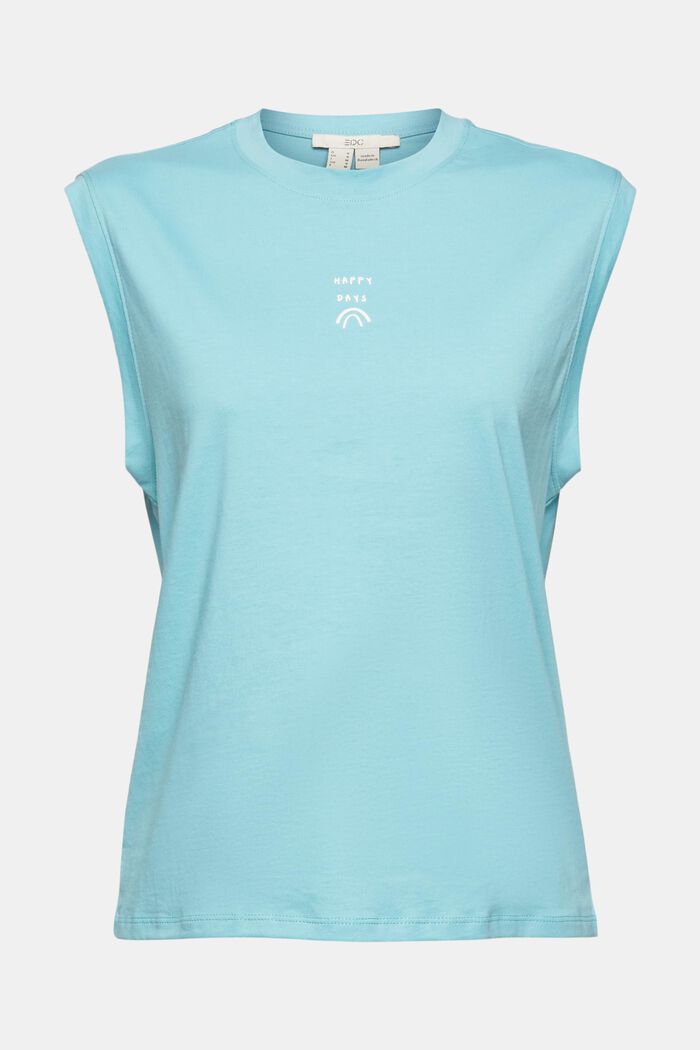 Sleeveless top with printed lettering, AQUA GREEN, detail image number 2