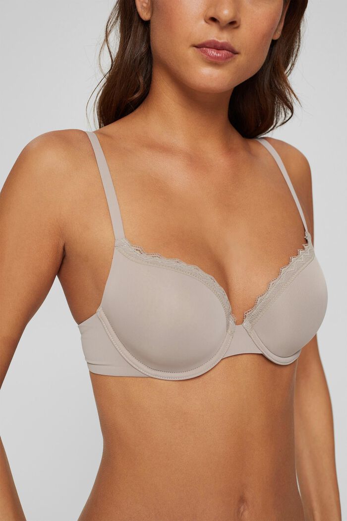 Recycled: padded, underwire bra with lace, LIGHT TAUPE, detail image number 2