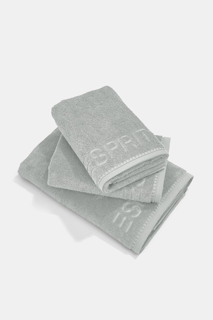 Containing TENCEL™: triple pack of terrycloth towels, STONE, overview