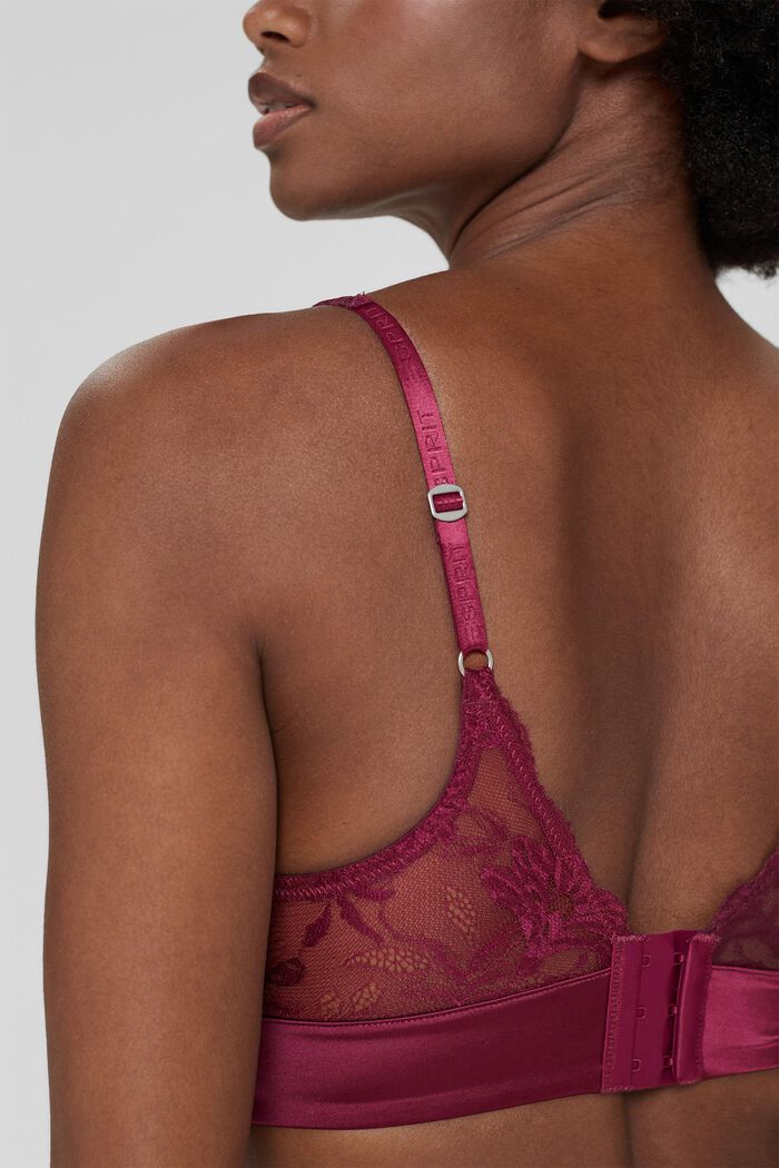 Non-wired bra in lace and microfibre, DARK PINK, detail image number 3