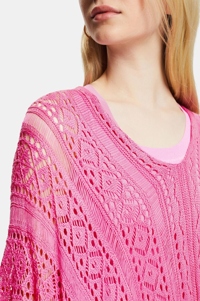 Side-Tie Crochet Poncho, PINK, detail image number 3