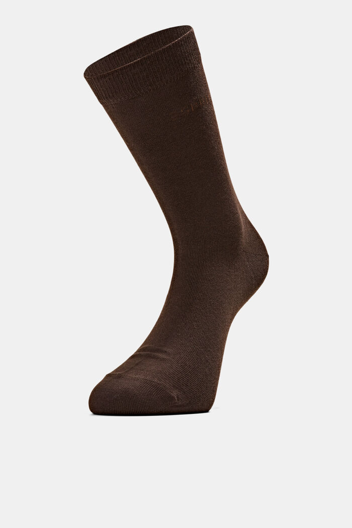 Double pack of socks with a logo, in blended organic cotton, DARK BROWN, detail image number 0