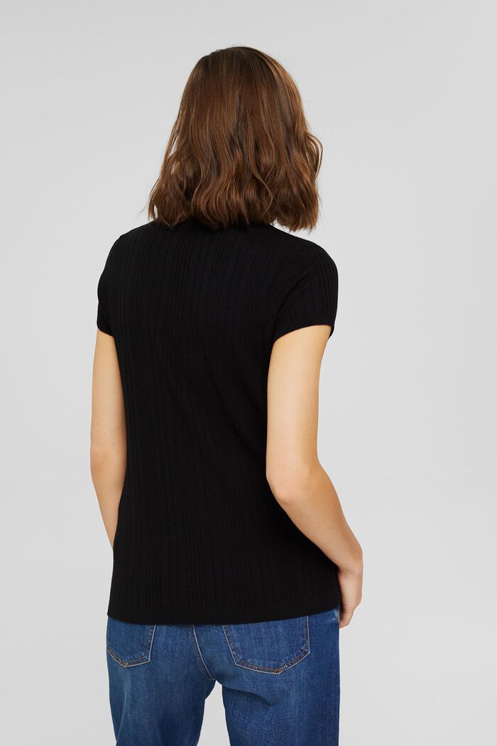 Wool blend: Textured, short-sleeved jumper, BLACK, detail image number 3